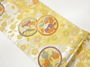 曲線に丸・草花模様織出し袋帯